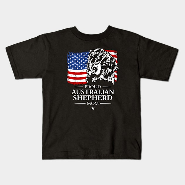 Proud Australian Shepherd Mom American Flag patriotic dog Kids T-Shirt by wilsigns